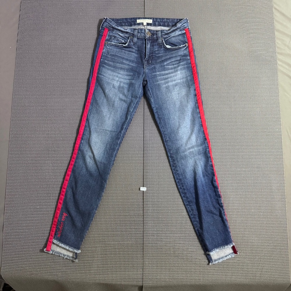 Joie Bon Voyage Red Side Stripe Skinny Jeans Women's 24 Raw Hem